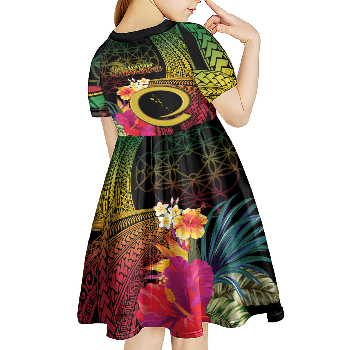 Vanuatu Independence Day Kid Short Sleeve Dress Sand Drawing Melanesian Vibes