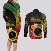 Vanuatu Selebretem 44th Indipendens Dei Couples Matching Long Sleeve Bodycon Dress and Long Sleeve Button Shirt Sand Drawing Melanesian Vibes LT03 - Polynesian Pride