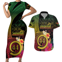 Vanuatu Selebretem 44th Indipendens Dei Couples Matching Short Sleeve Bodycon Dress and Hawaiian Shirt Sand Drawing Melanesian Vibes LT03 Black - Polynesian Pride