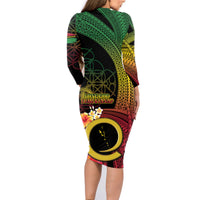 Vanuatu Selebretem 44th Indipendens Dei Family Matching Long Sleeve Bodycon Dress and Hawaiian Shirt Sand Drawing Melanesian Vibes LT03 - Polynesian Pride