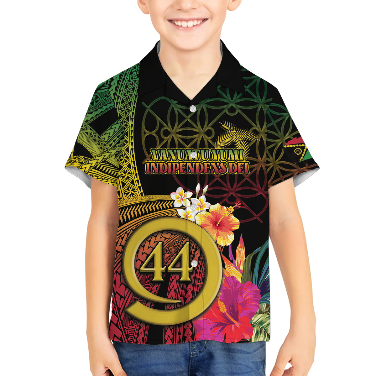 Vanuatu Selebretem 44th Indipendens Dei Family Matching Long Sleeve Bodycon Dress and Hawaiian Shirt Sand Drawing Melanesian Vibes LT03 Son's Shirt Black - Polynesian Pride