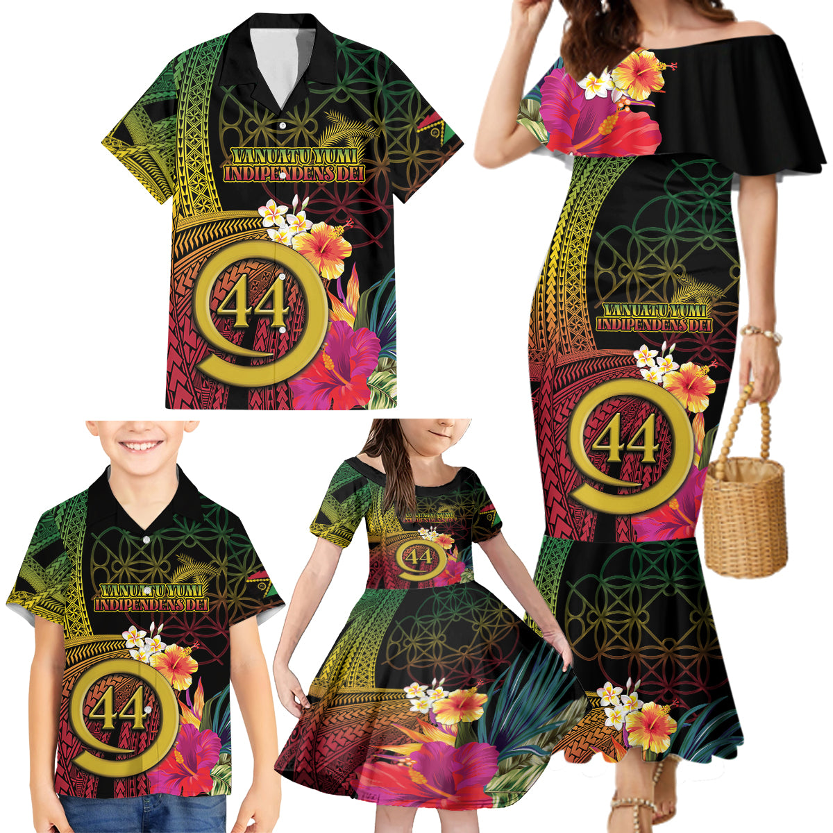 Vanuatu Selebretem 44th Indipendens Dei Family Matching Mermaid Dress and Hawaiian Shirt Sand Drawing Melanesian Vibes LT03 - Polynesian Pride