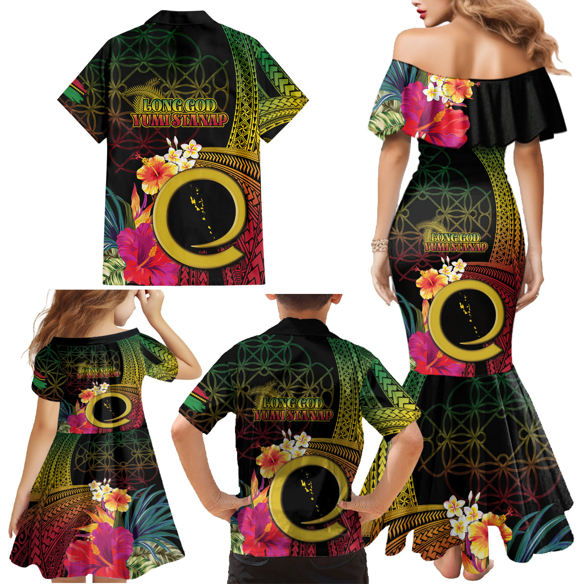 Vanuatu Selebretem 44th Indipendens Dei Family Matching Mermaid Dress and Hawaiian Shirt Sand Drawing Melanesian Vibes LT03 - Polynesian Pride