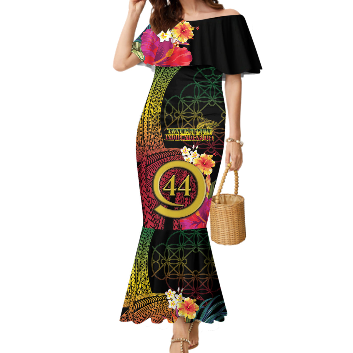 Vanuatu Selebretem 44th Indipendens Dei Family Matching Mermaid Dress and Hawaiian Shirt Sand Drawing Melanesian Vibes LT03 Mom's Dress Black - Polynesian Pride