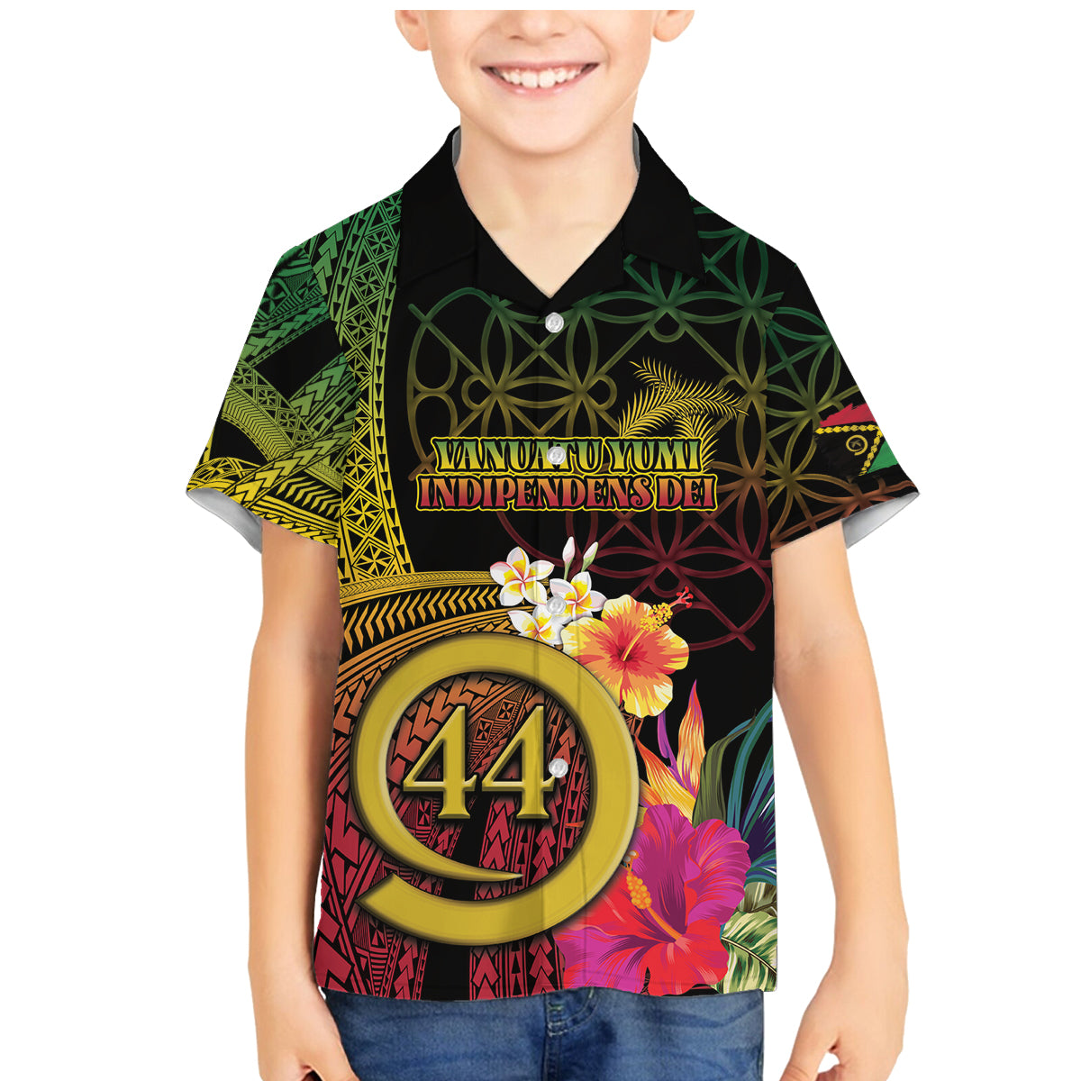 Vanuatu Selebretem 44th Indipendens Dei Family Matching Mermaid Dress and Hawaiian Shirt Sand Drawing Melanesian Vibes LT03 Son's Shirt Black - Polynesian Pride