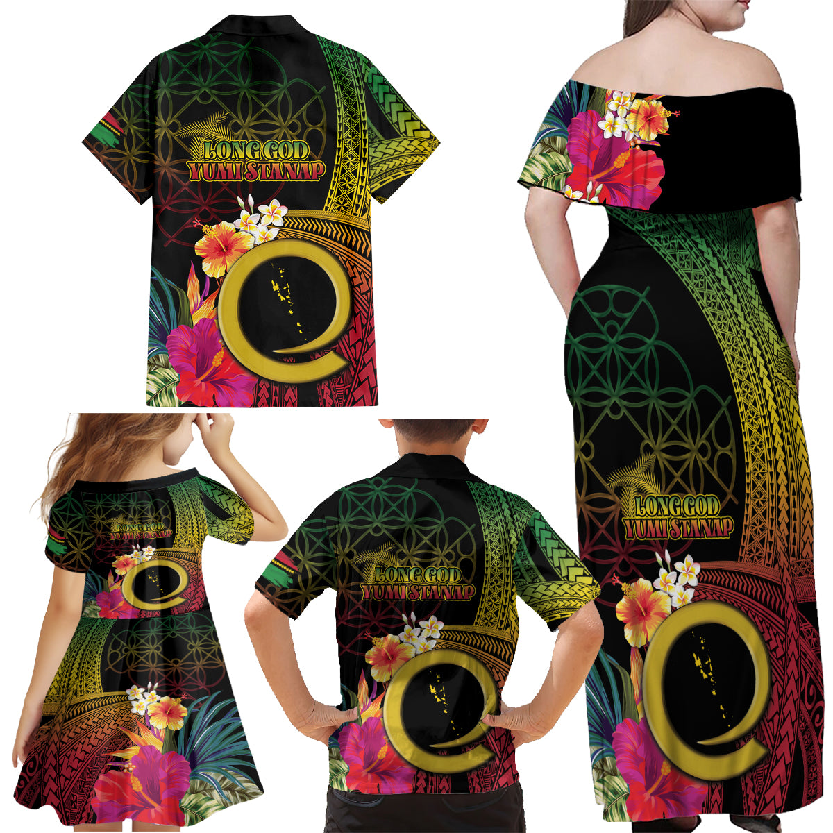 Vanuatu Selebretem 44th Indipendens Dei Family Matching Off Shoulder Maxi Dress and Hawaiian Shirt Sand Drawing Melanesian Vibes LT03 - Polynesian Pride