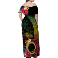 Vanuatu Selebretem 44th Indipendens Dei Family Matching Off Shoulder Maxi Dress and Hawaiian Shirt Sand Drawing Melanesian Vibes LT03 - Polynesian Pride