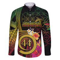 Vanuatu Selebretem 44th Indipendens Dei Family Matching Off Shoulder Short Dress and Hawaiian Shirt Sand Drawing Melanesian Vibes LT03 Dad's Shirt - Long Sleeve Black - Polynesian Pride