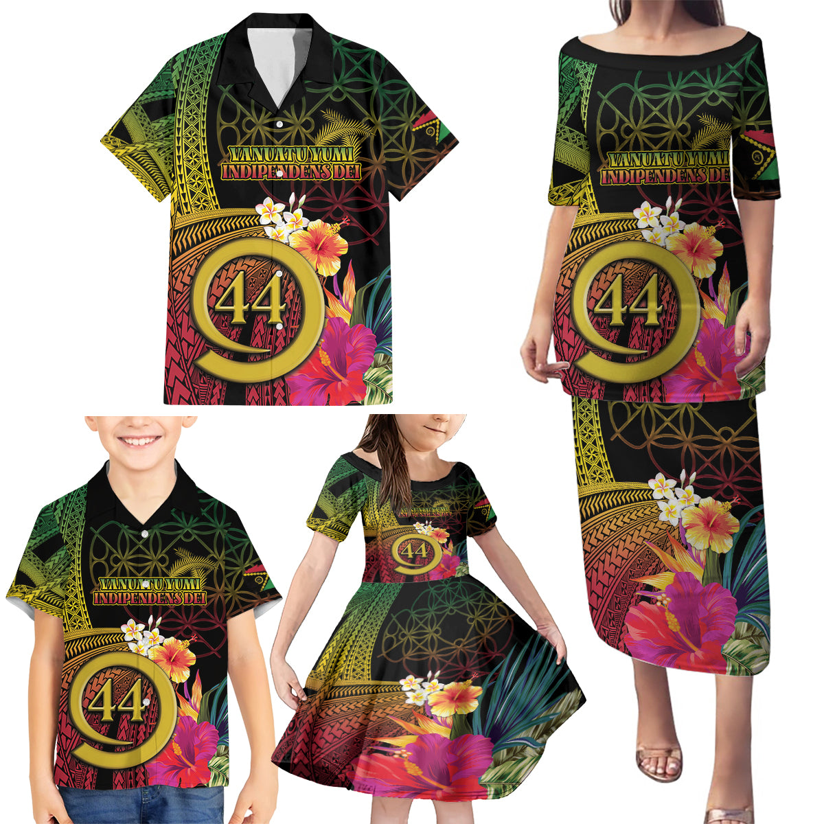 Vanuatu Selebretem 44th Indipendens Dei Family Matching Puletasi and Hawaiian Shirt Sand Drawing Melanesian Vibes LT03 - Polynesian Pride