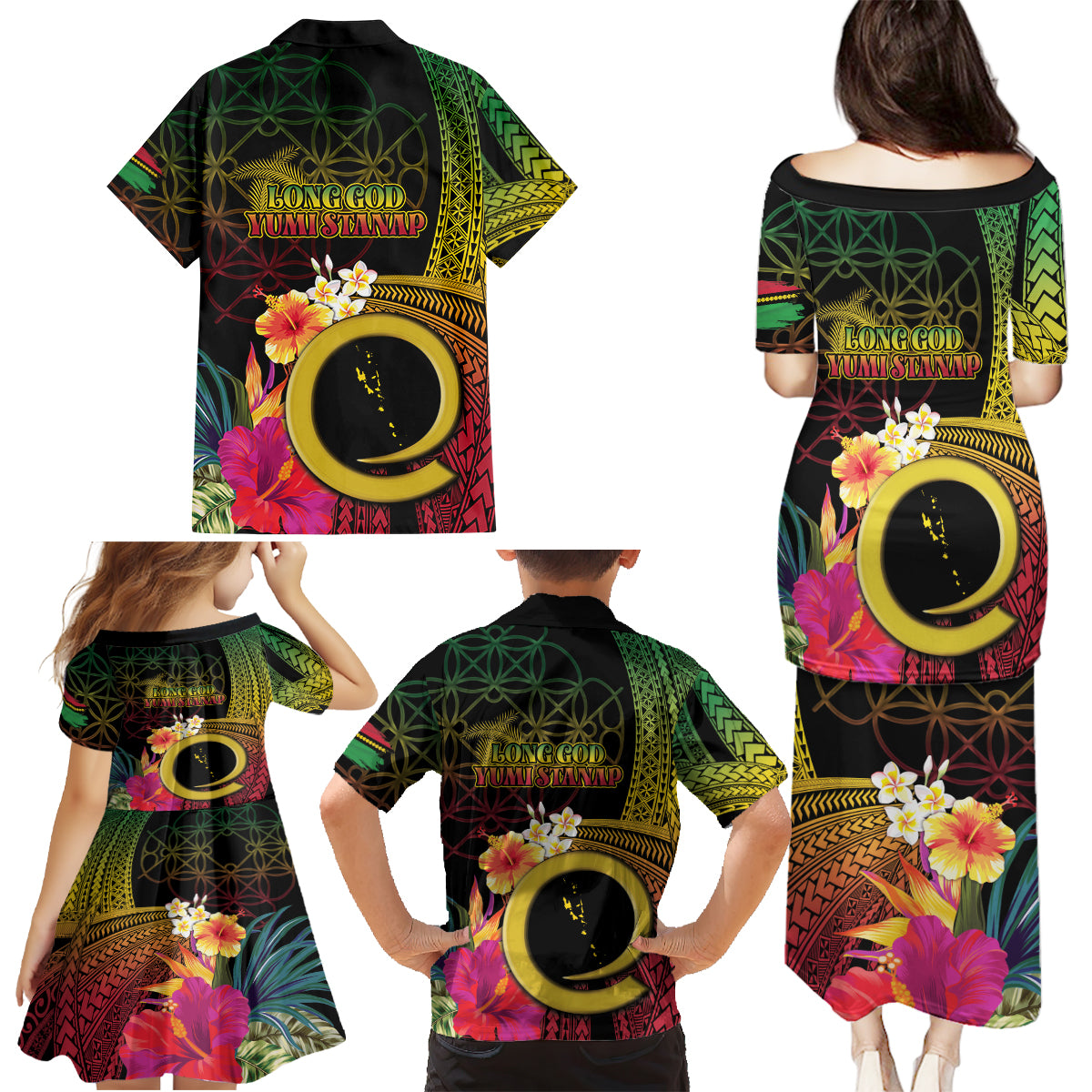 Vanuatu Selebretem 44th Indipendens Dei Family Matching Puletasi and Hawaiian Shirt Sand Drawing Melanesian Vibes LT03 - Polynesian Pride
