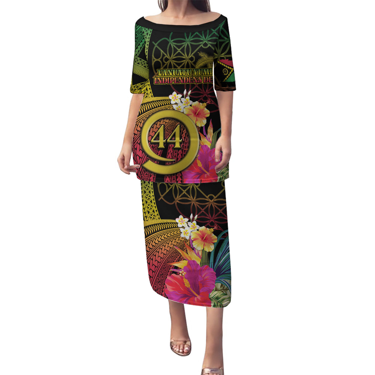 Vanuatu Selebretem 44th Indipendens Dei Family Matching Puletasi and Hawaiian Shirt Sand Drawing Melanesian Vibes LT03 Mom's Dress Black - Polynesian Pride