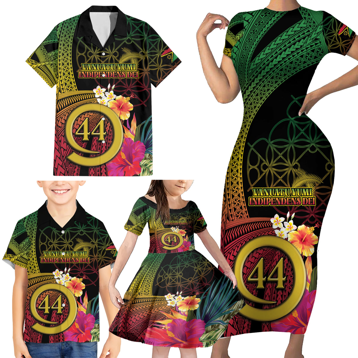 Vanuatu Selebretem 44th Indipendens Dei Family Matching Short Sleeve Bodycon Dress and Hawaiian Shirt Sand Drawing Melanesian Vibes LT03 - Polynesian Pride