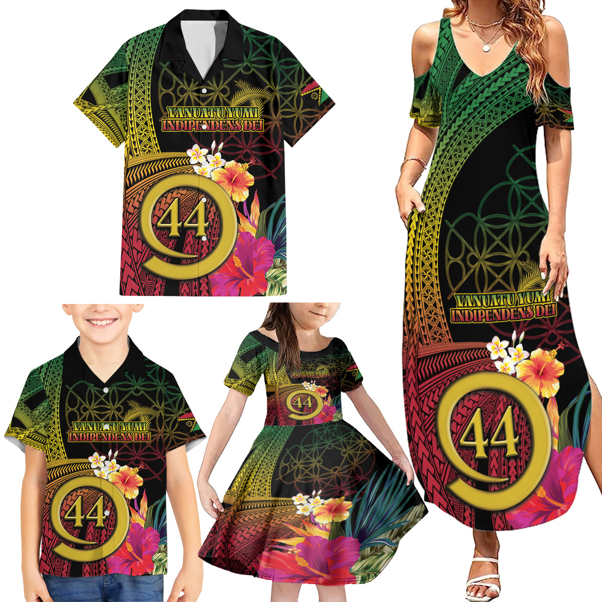 Vanuatu Selebretem 44th Indipendens Dei Family Matching Summer Maxi Dress and Hawaiian Shirt Sand Drawing Melanesian Vibes LT03 - Polynesian Pride