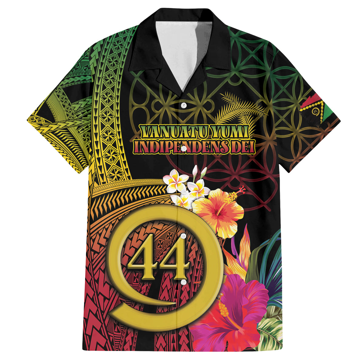 Vanuatu Selebretem 44th Indipendens Dei Family Matching Tank Maxi Dress and Hawaiian Shirt Sand Drawing Melanesian Vibes LT03 Dad's Shirt - Short Sleeve Black - Polynesian Pride