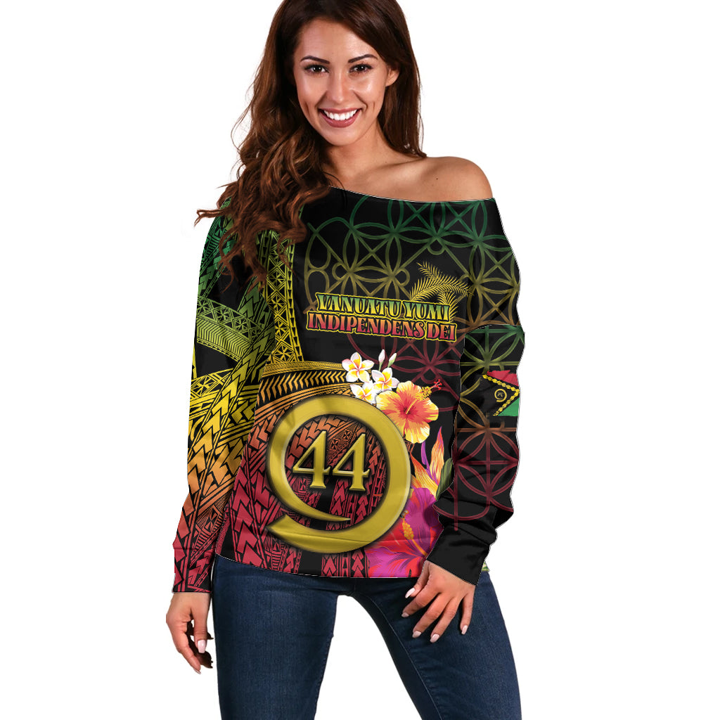 Vanuatu Selebretem 44th Indipendens Dei Off Shoulder Sweater Sand Drawing Melanesian Vibes