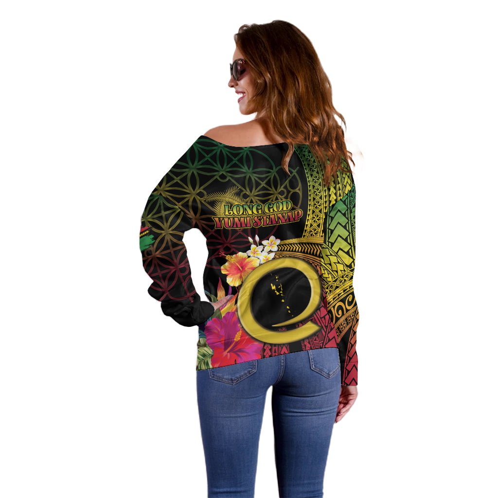 Vanuatu Selebretem 44th Indipendens Dei Off Shoulder Sweater Sand Drawing Melanesian Vibes