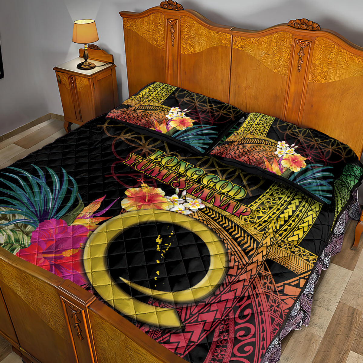 Vanuatu Selebretem 44th Indipendens Dei Quilt Bed Set Sand Drawing Melanesian Vibes