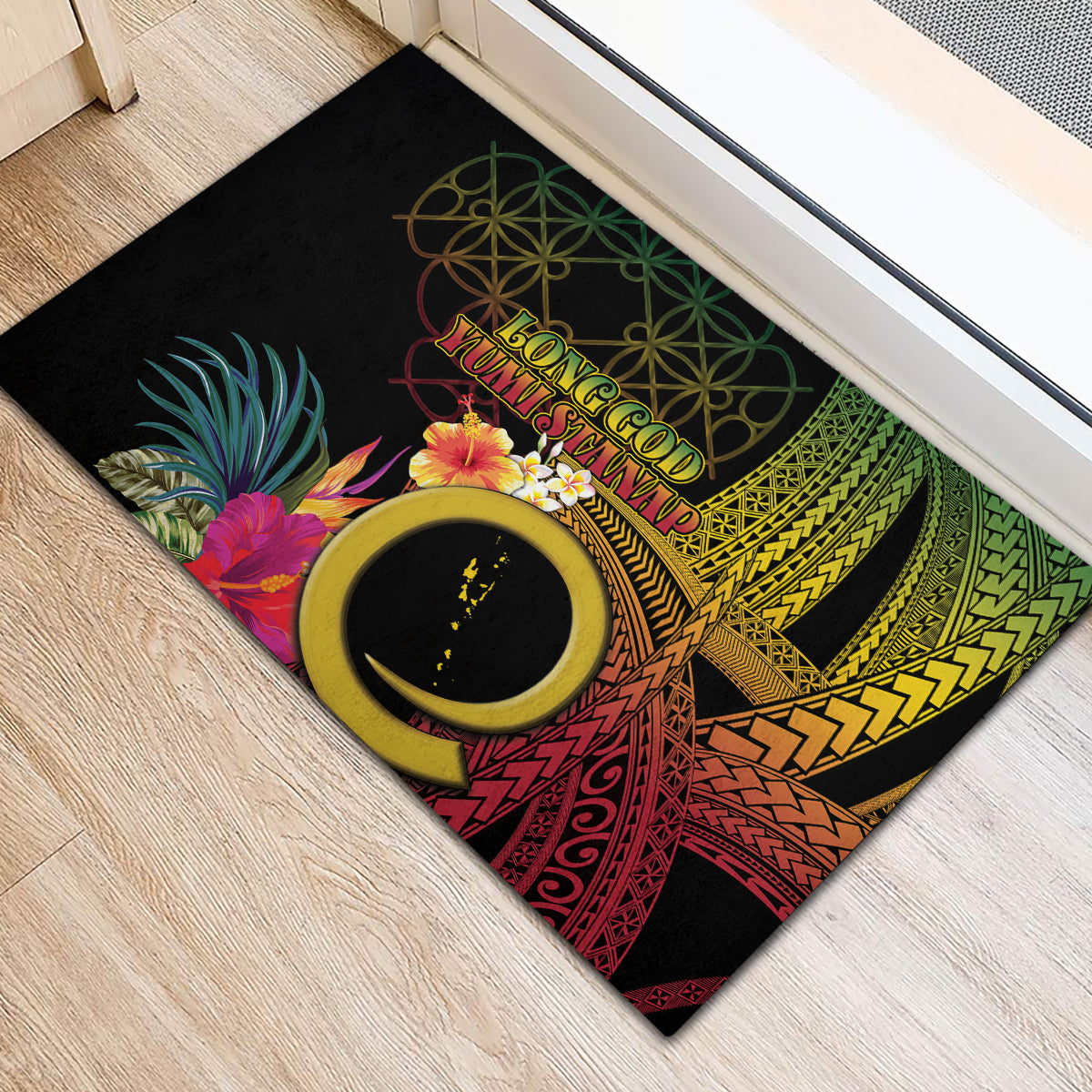 Vanuatu Selebretem 44th Indipendens Dei Rubber Doormat Sand Drawing Melanesian Vibes LT03 - Polynesian Pride