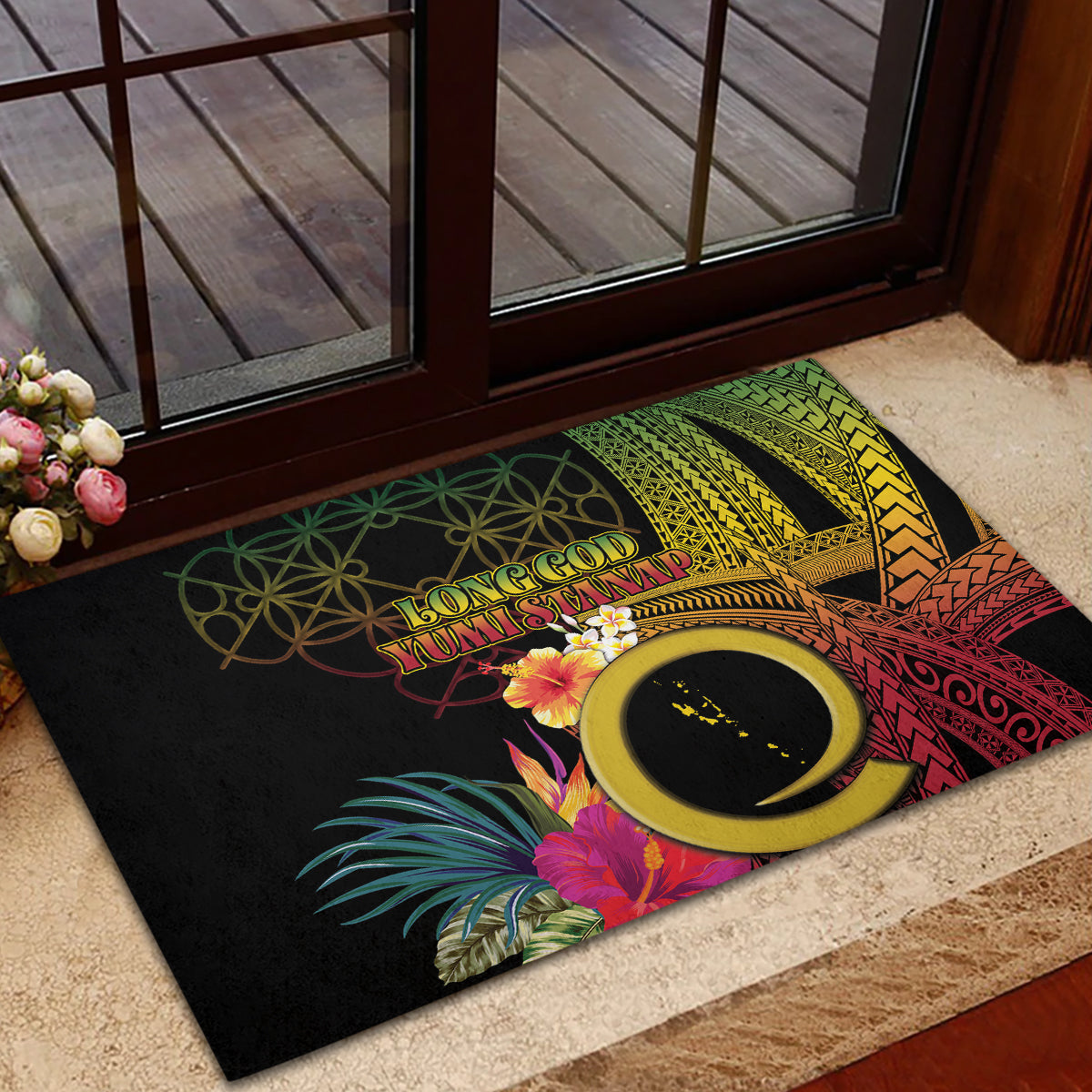 Vanuatu Selebretem 44th Indipendens Dei Rubber Doormat Sand Drawing Melanesian Vibes LT03 - Polynesian Pride