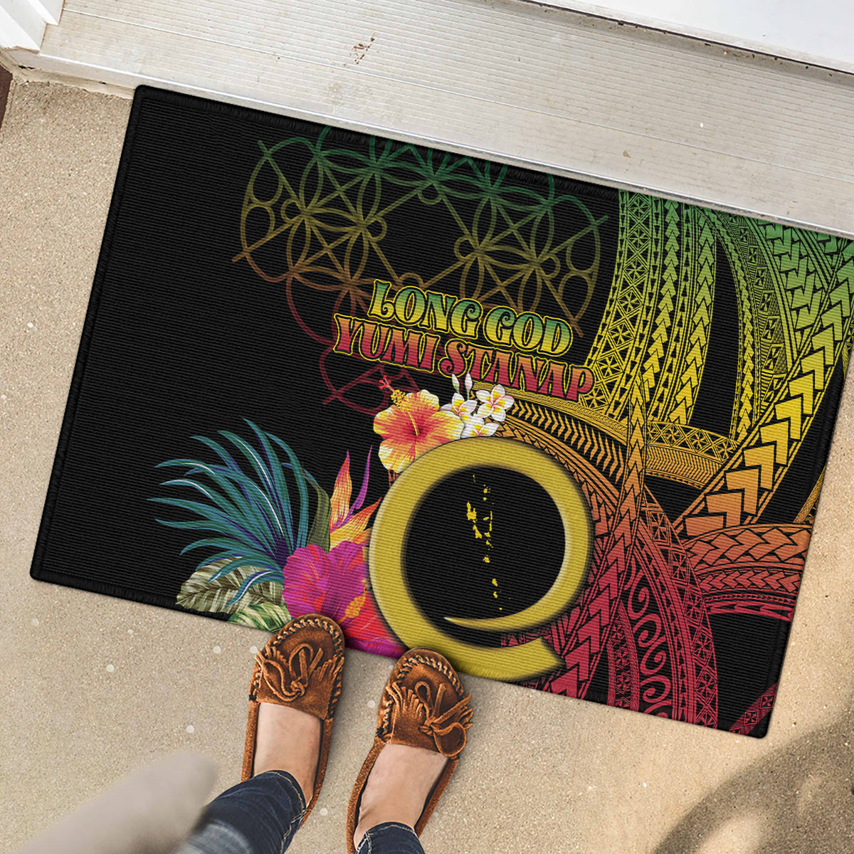 Vanuatu Selebretem 44th Indipendens Dei Rubber Doormat Sand Drawing Melanesian Vibes LT03 - Polynesian Pride