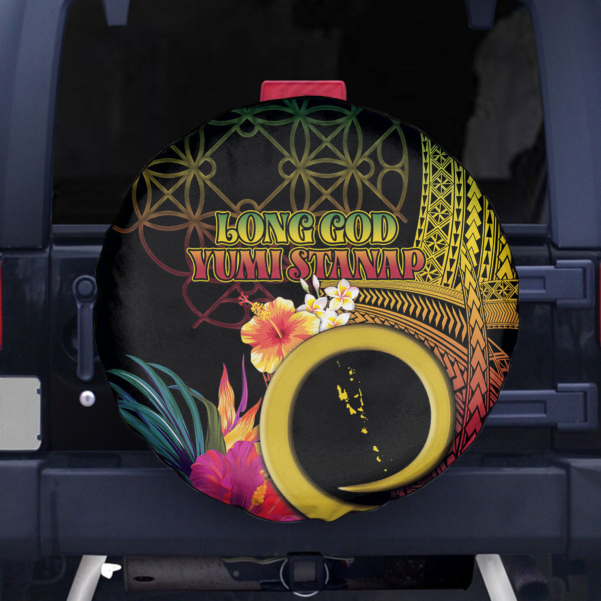 Vanuatu Selebretem 44th Indipendens Dei Spare Tire Cover Sand Drawing Melanesian Vibes LT03 - Polynesian Pride