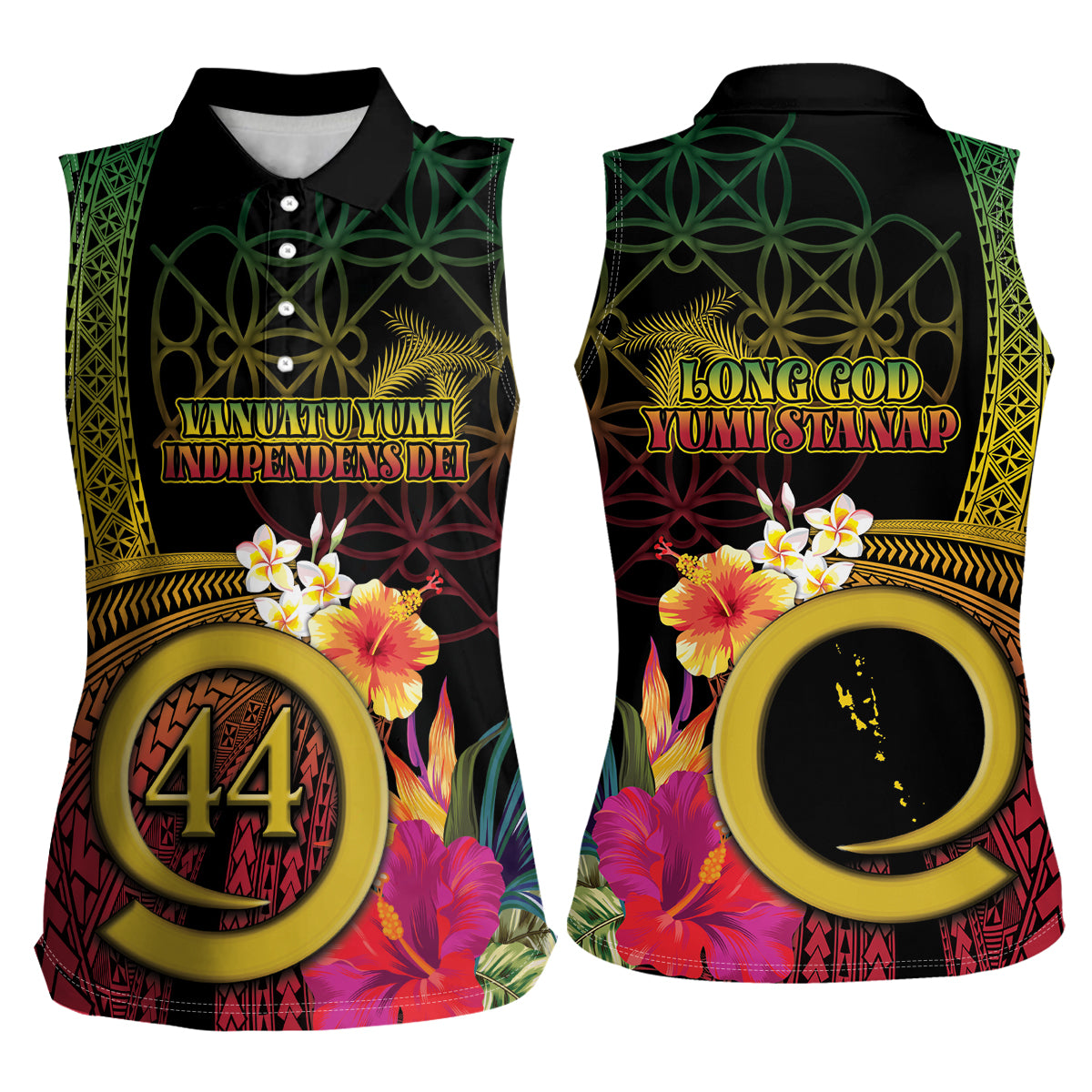 Vanuatu Selebretem 44th Indipendens Dei Women Sleeveless Polo Shirt Sand Drawing Melanesian Vibes LT03 - Polynesian Pride