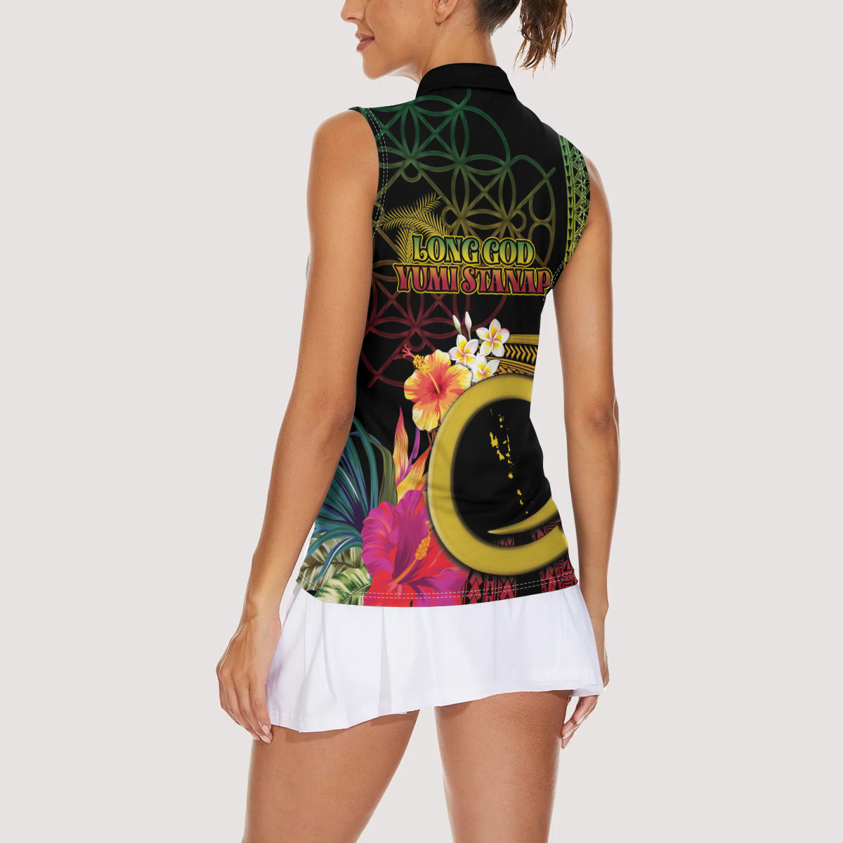 Vanuatu Selebretem 44th Indipendens Dei Women Sleeveless Polo Shirt Sand Drawing Melanesian Vibes LT03 - Polynesian Pride