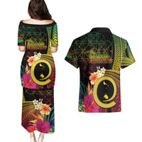 Vanuatu Shefa Day Couples Matching Puletasi and Hawaiian Shirt Sand Drawing Melanesian