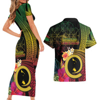 Vanuatu Shefa Day Couples Matching Short Sleeve Bodycon Dress and Hawaiian Shirt Sand Drawing Melanesian LT03 - Polynesian Pride