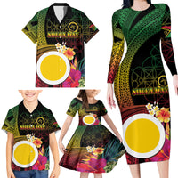 Vanuatu Shefa Day Family Matching Long Sleeve Bodycon Dress and Hawaiian Shirt Sand Drawing Melanesian LT03 - Polynesian Pride