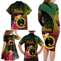 Vanuatu Shefa Day Family Matching Long Sleeve Bodycon Dress and Hawaiian Shirt Sand Drawing Melanesian LT03 - Polynesian Pride