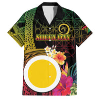 Vanuatu Shefa Day Family Matching Off The Shoulder Long Sleeve Dress and Hawaiian Shirt Sand Drawing Melanesian LT03 Dad's Shirt - Short Sleeve Black - Polynesian Pride