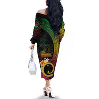 Vanuatu Shefa Day Family Matching Off The Shoulder Long Sleeve Dress and Hawaiian Shirt Sand Drawing Melanesian LT03 - Polynesian Pride