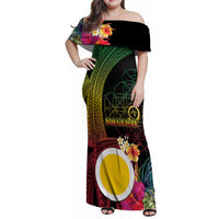 Vanuatu Shefa Day Family Matching Off Shoulder Maxi Dress and Hawaiian Shirt Sand Drawing Melanesian LT03 Mom's Dress Black - Polynesian Pride