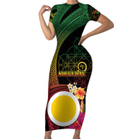 Vanuatu Shefa Day Family Matching Short Sleeve Bodycon Dress and Hawaiian Shirt Sand Drawing Melanesian LT03 Mom's Dress Black - Polynesian Pride