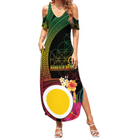 Vanuatu Shefa Day Family Matching Summer Maxi Dress and Hawaiian Shirt Sand Drawing Melanesian LT03 Mom's Dress Black - Polynesian Pride