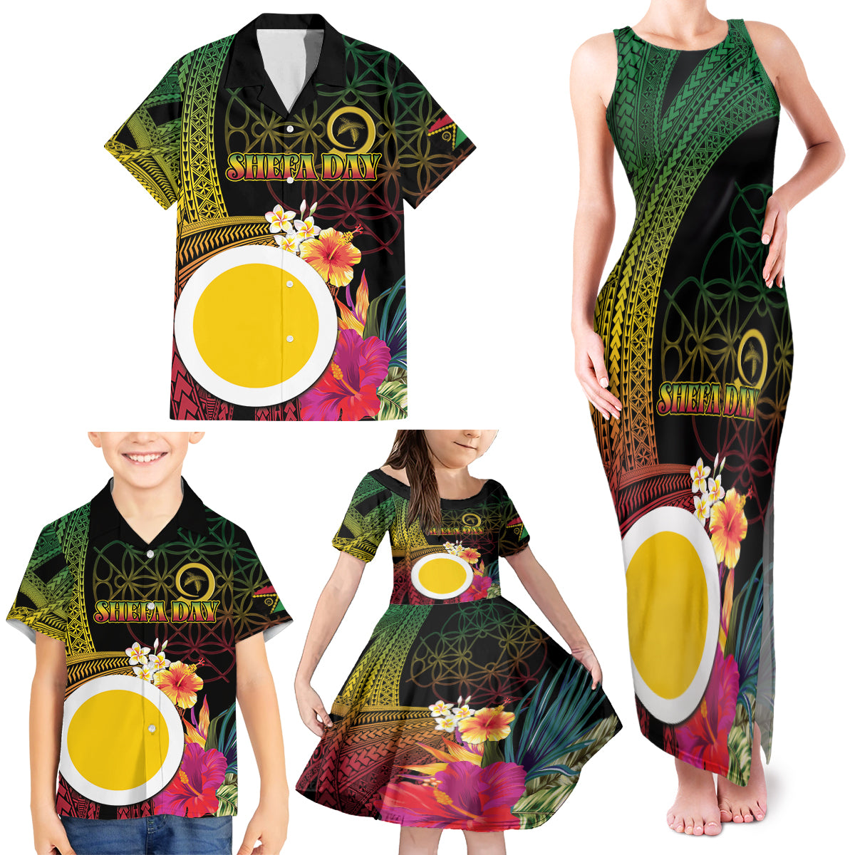 Vanuatu Shefa Day Family Matching Tank Maxi Dress and Hawaiian Shirt Sand Drawing Melanesian LT03 - Polynesian Pride
