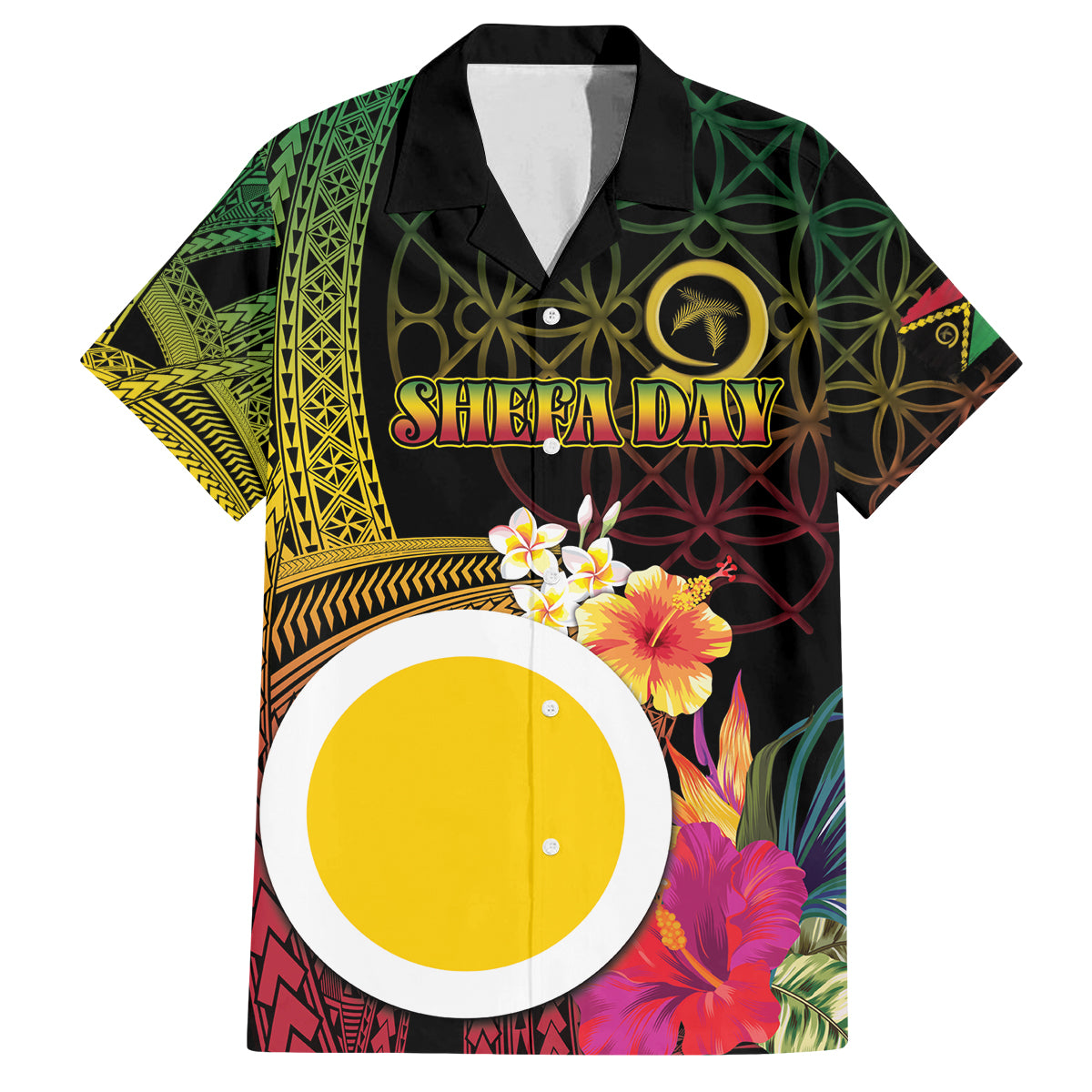 Vanuatu Shefa Day Family Matching Tank Maxi Dress and Hawaiian Shirt Sand Drawing Melanesian LT03 Dad's Shirt - Short Sleeve Black - Polynesian Pride