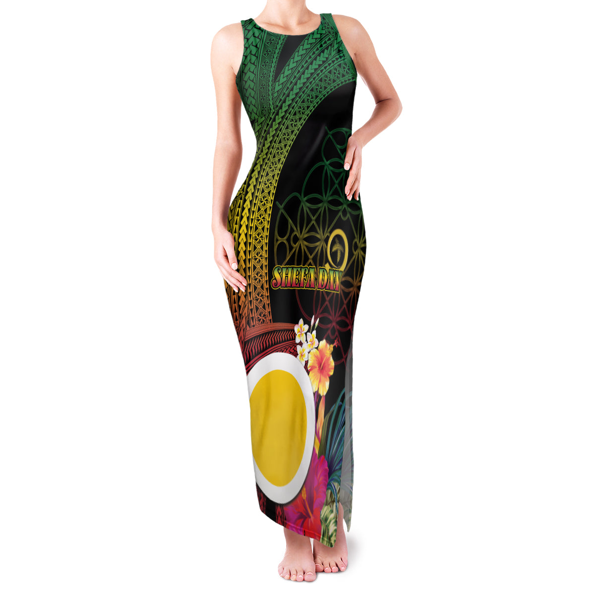 Vanuatu Shefa Day Family Matching Tank Maxi Dress and Hawaiian Shirt Sand Drawing Melanesian LT03 Mom's Dress Black - Polynesian Pride
