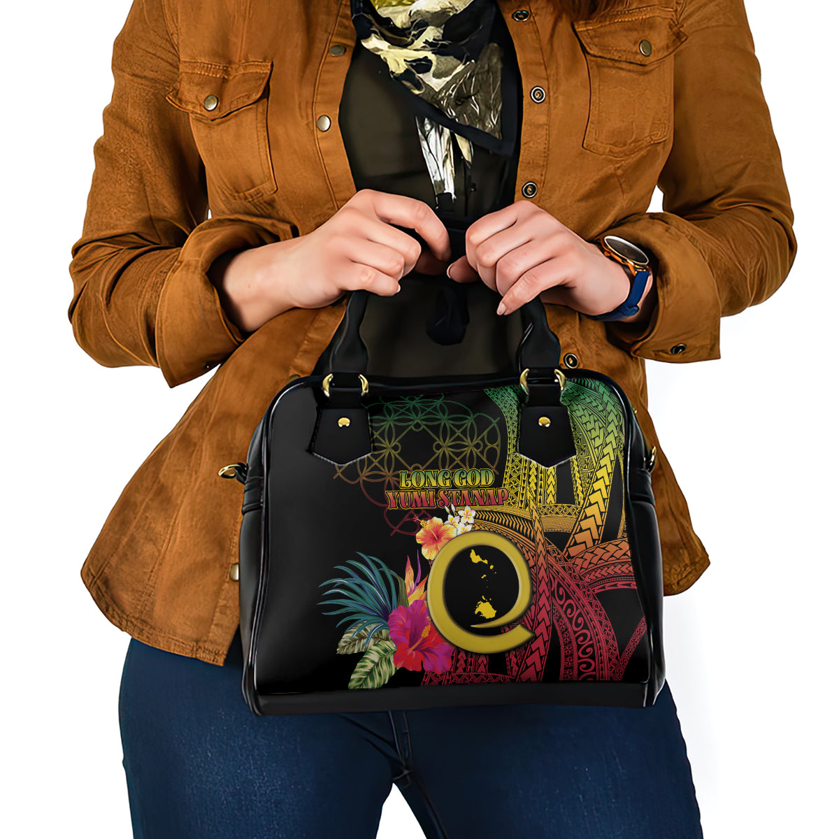 Vanuatu Shefa Day Shoulder Handbag Sand Drawing Melanesian
