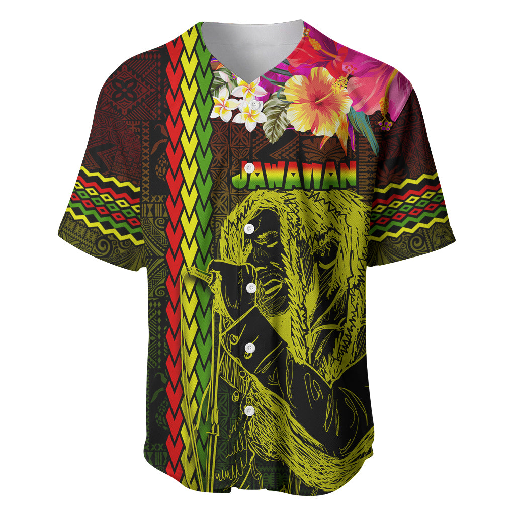 Hawaiian Reggae Music Baseball Jersey Jamaica Singer Tribal Polynesian and Hibiscus LT03 Black - Polynesian Pride