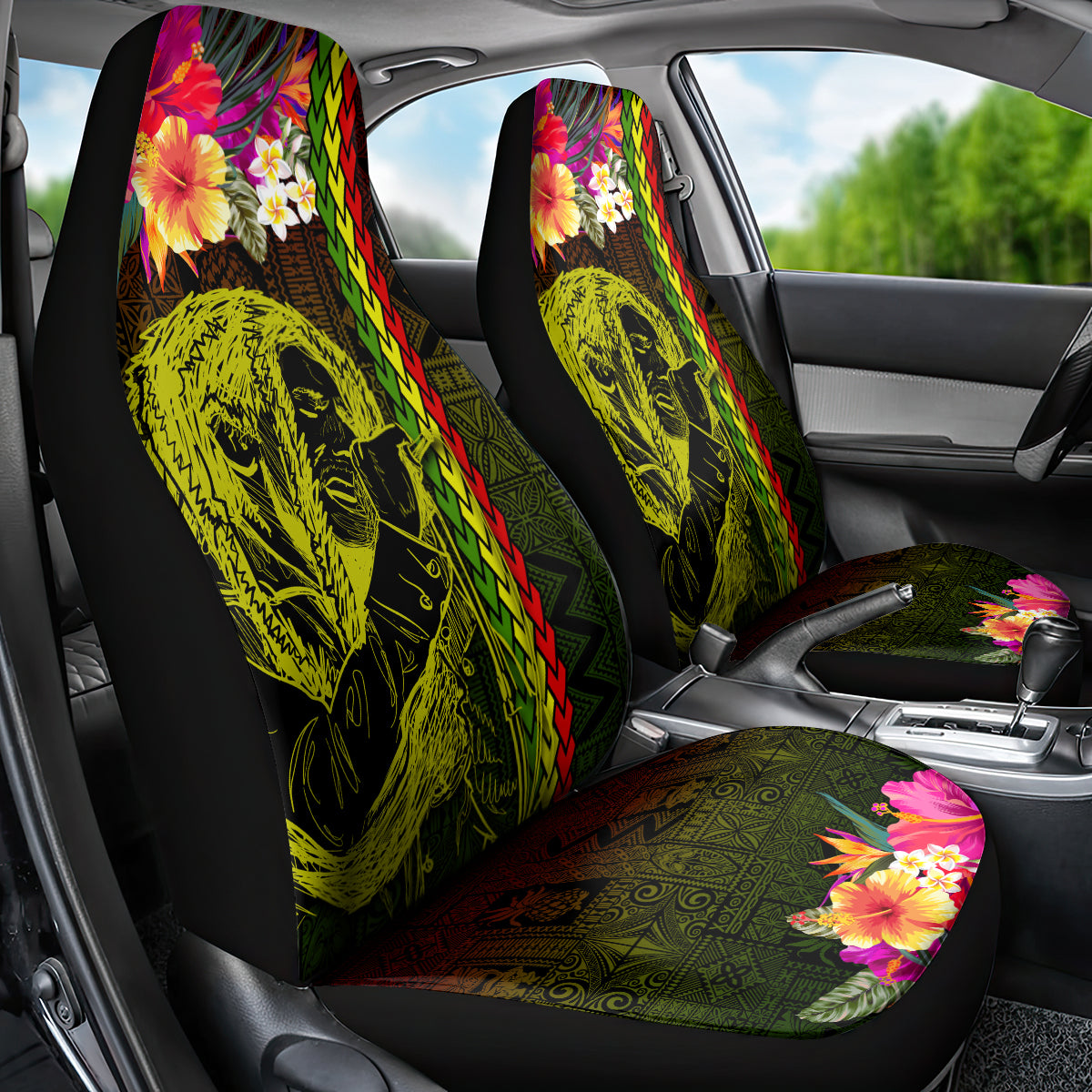 Hawaiian Reggae Music Car Seat Cover Jamaica Singer Tribal Polynesian and Hibiscus LT03 - Polynesian Pride