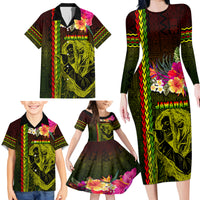 Hawaiian Reggae Music Family Matching Long Sleeve Bodycon Dress and Hawaiian Shirt Jamaica Singer Tribal Polynesian and Hibiscus LT03 - Polynesian Pride