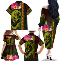 Hawaiian Reggae Music Family Matching Off The Shoulder Long Sleeve Dress and Hawaiian Shirt Jamaica Singer Tribal Polynesian and Hibiscus LT03 - Polynesian Pride