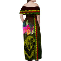 Hawaiian Reggae Music Family Matching Off Shoulder Maxi Dress and Hawaiian Shirt Jamaica Singer Tribal Polynesian and Hibiscus LT03 - Polynesian Pride