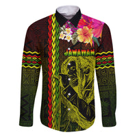 Hawaiian Reggae Music Family Matching Off Shoulder Short Dress and Hawaiian Shirt Jamaica Singer Tribal Polynesian and Hibiscus LT03 Dad's Shirt - Long Sleeve Black - Polynesian Pride