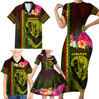 Hawaiian Reggae Music Family Matching Short Sleeve Bodycon Dress and Hawaiian Shirt Jamaica Singer Tribal Polynesian and Hibiscus LT03 - Polynesian Pride