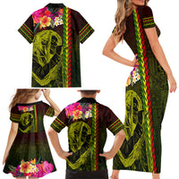 Hawaiian Reggae Music Family Matching Short Sleeve Bodycon Dress and Hawaiian Shirt Jamaica Singer Tribal Polynesian and Hibiscus LT03 - Polynesian Pride
