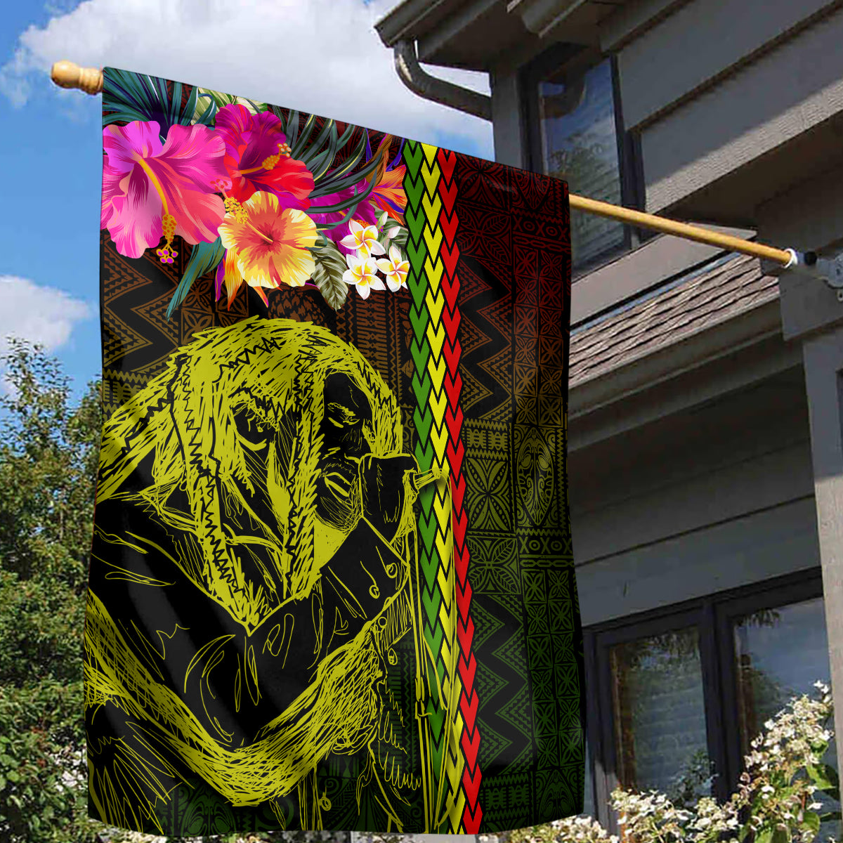 Hawaiian Reggae Music Garden Flag Jamaica Singer Tribal Polynesian and Hibiscus LT03 - Polynesian Pride