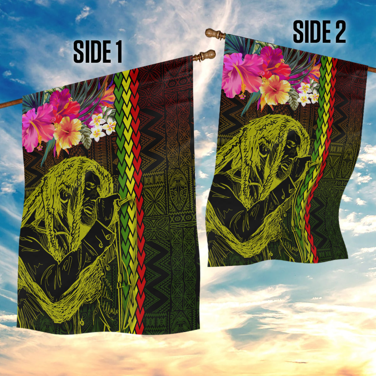 Hawaiian Reggae Music Garden Flag Jamaica Singer Tribal Polynesian and Hibiscus LT03 - Polynesian Pride